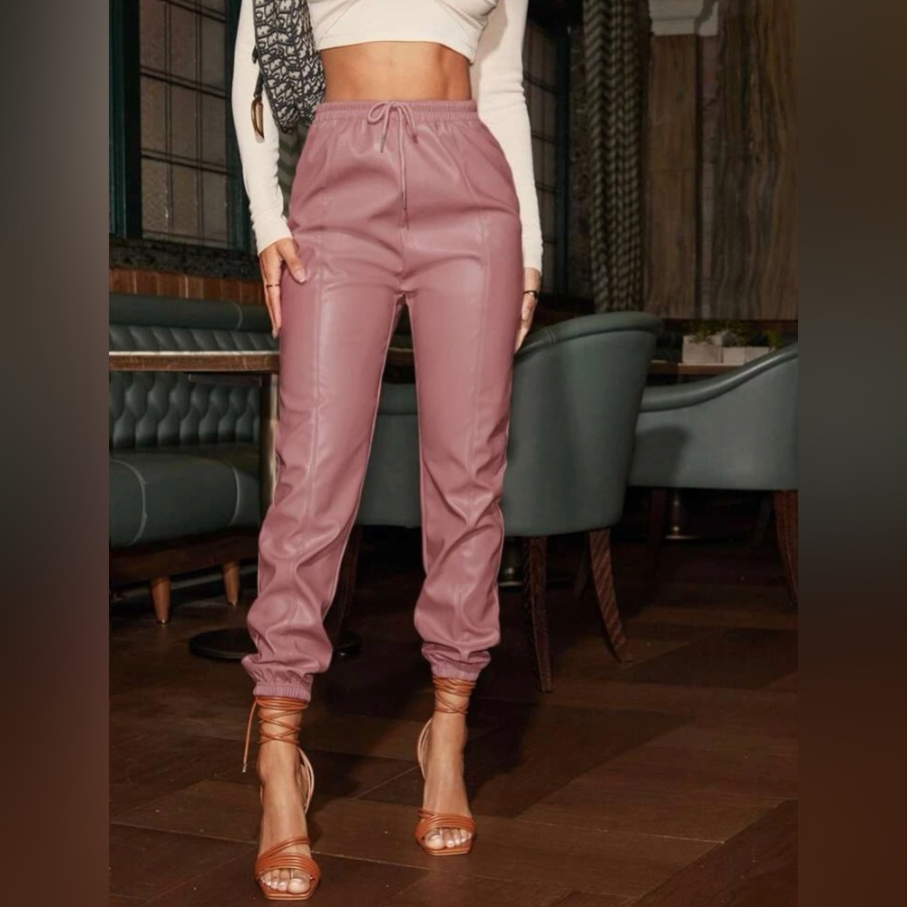 SHEIN BAE Knot Waist PU Leather Pants